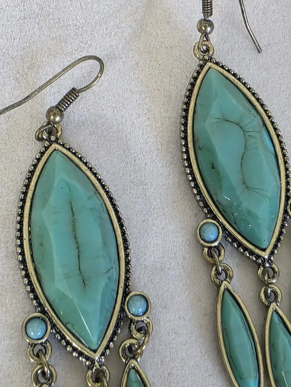 Stony Boho Turquoise Chandelier Dangle Earrings Antique Brass Southwest